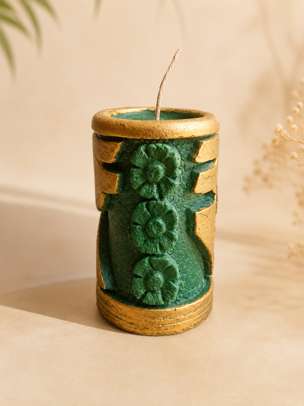 Rupee Symbol Healing Candle | Handmade Wealth & Prosperity Candle | Green Manifestation Candle for Abundance & Success
