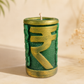 Rupee Symbol Healing Candle | Handmade Wealth & Prosperity Candle | Green Manifestation Candle for Abundance & Success