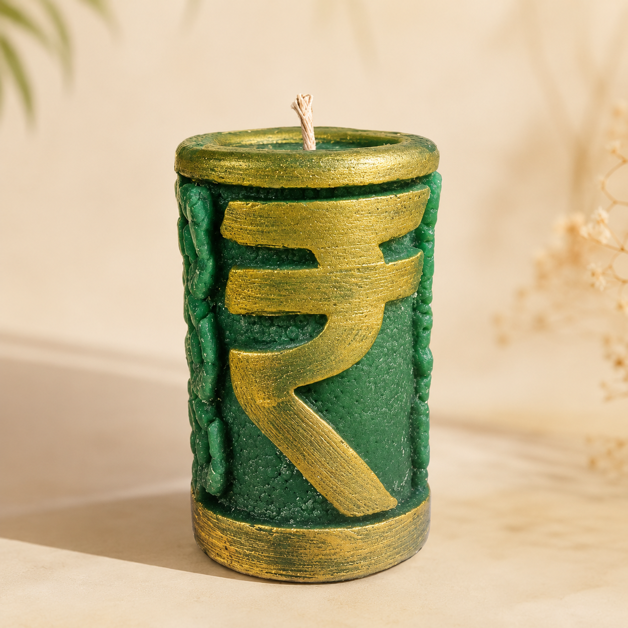 Rupee Symbol Healing Candle | Handmade Wealth & Prosperity Candle | Green Manifestation Candle for Abundance & Success