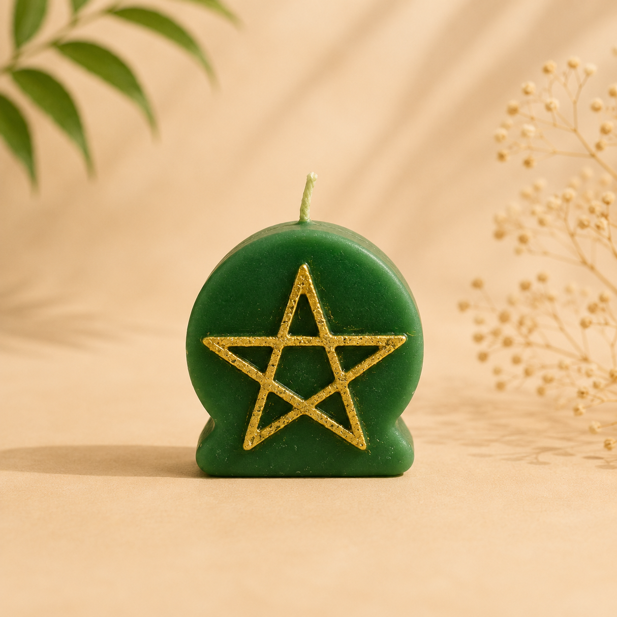 Small Pentacle Healing Candle | Handmade Protection & Balance Candle | Green Spiritual Altar Candle
