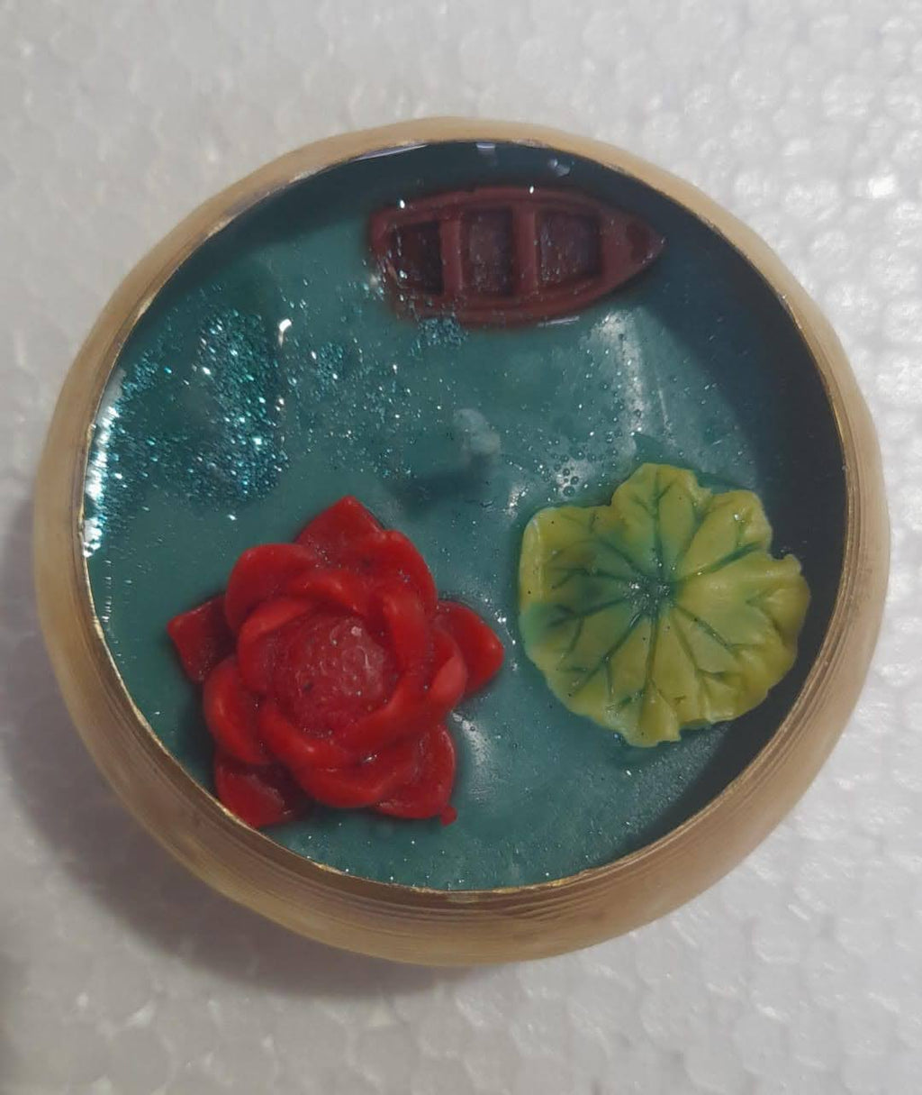Lotus Pond Urli Candle | Handmade Decorative Soy Wax Urli Candle with Lotus Flower & Boat Design | Luxury Home Décor & Gift Candle