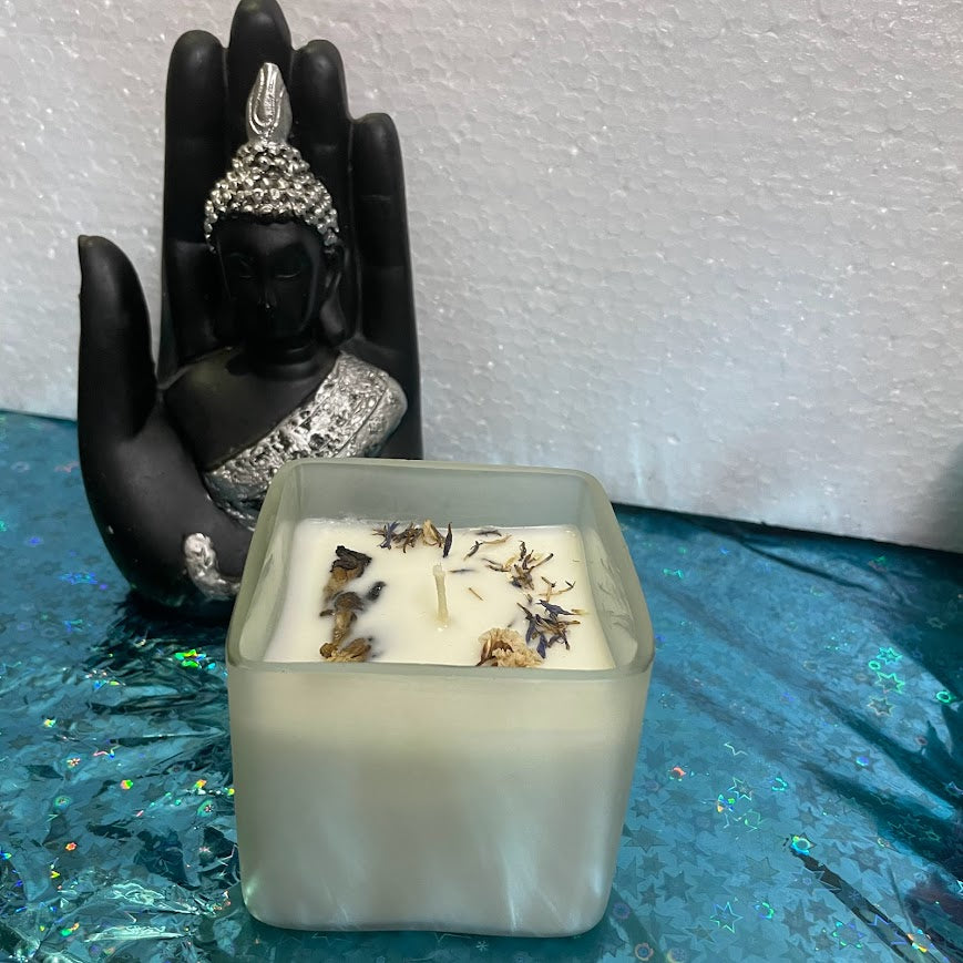 Botanical Frosted Glass Candle | Handmade Floral Scented Candle
