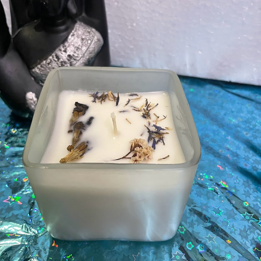 Botanical Frosted Glass Candle | Handmade Floral Scented Candle