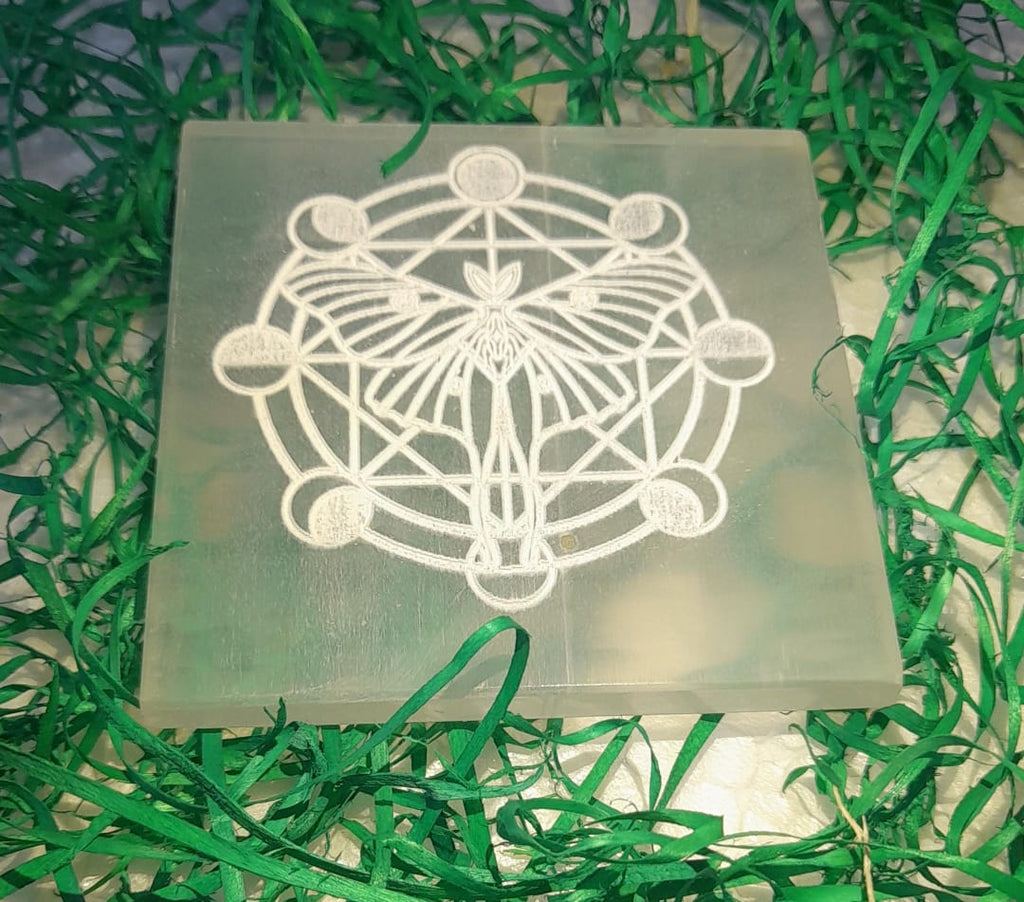 Energised Selenite Charging Plates | Sacred Geometry, Kuber Yantra & 7 Chakra Crystal Charging Boards | Charged & Channelled Energy