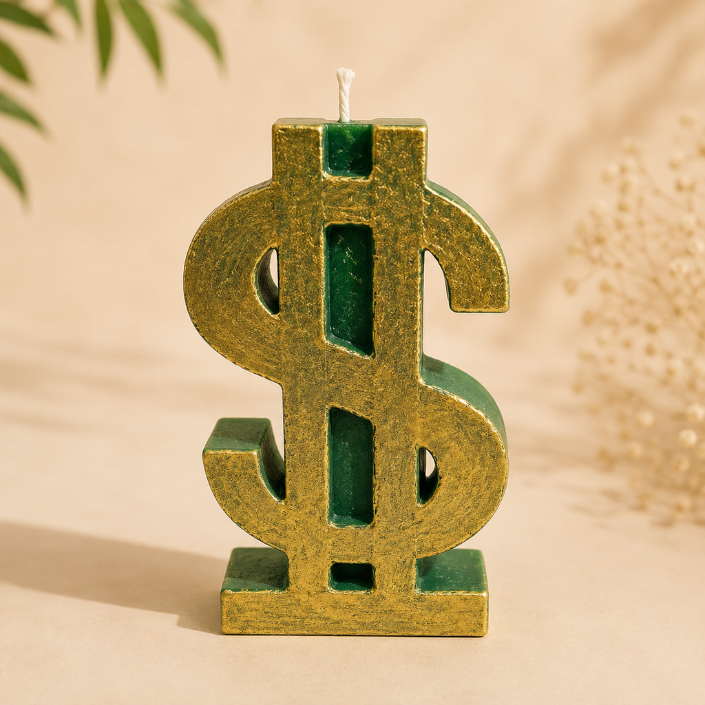Dollar Symbol Healing Candle | Handmade Wealth & Abundance Candle | Green Manifestation Candle for Prosperity & Success